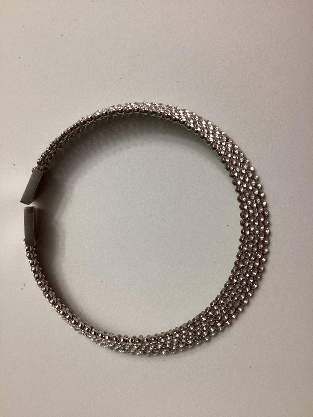 Silver tone rhinestone crystal choker necklace